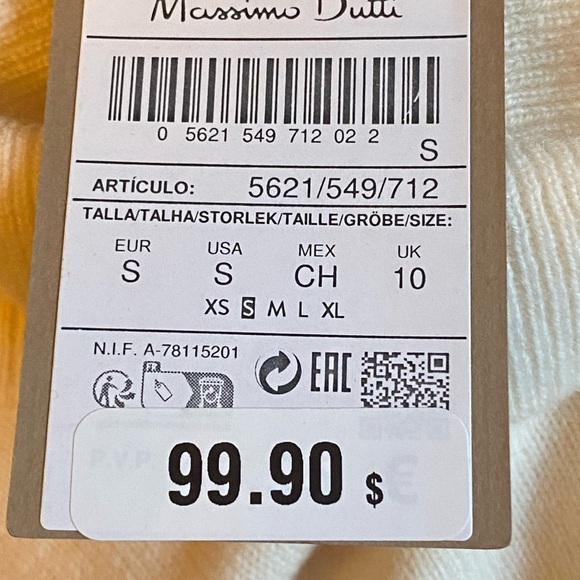 NWT. Massimo Dutti Cream Wool/Cashmere Blend Sweater with High Neck. Size S. - Picture 12 of 12